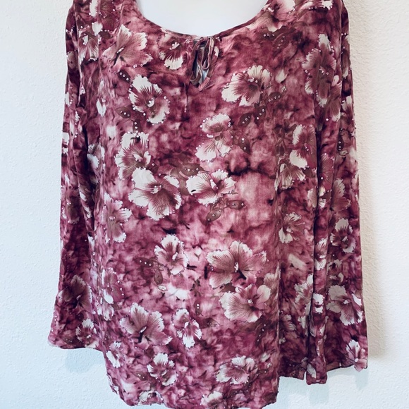 Spiegel Floral silk pink blouse sequins M - Picture 4 of 7